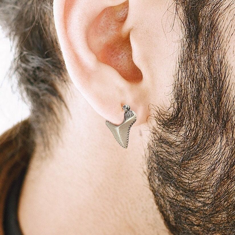 Boho Beach Vibes: Unique Shark Tooth Drop Earrings Beach Jewelry for Men, Male, Masculine, Manly Jewellery, unique jewellery, A304