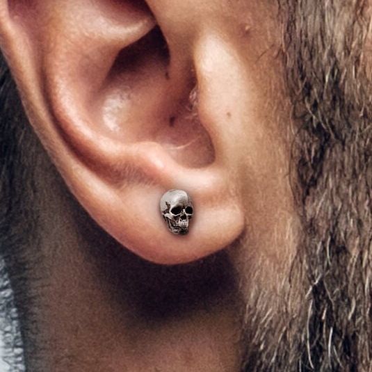 Skull Earrings Silver Minimalist Stud Earrings for Mens Silver Skull Earrings Edgy and Elegant Gothic Jewellery for a Bold Statement, A325