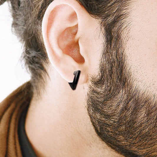 Mens Earrings - Black Triangle Earring, Men, Minimalist Male Earring, Sterling Silver, Mens Stud Earrings, Single earring for Men, A311