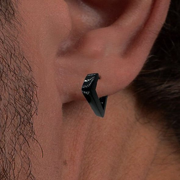 Mens Black Earring, Black Triangle Earring, Mens Earrings, Black Earrings, Mens Huggie Earrings, Single earring for Men, A310