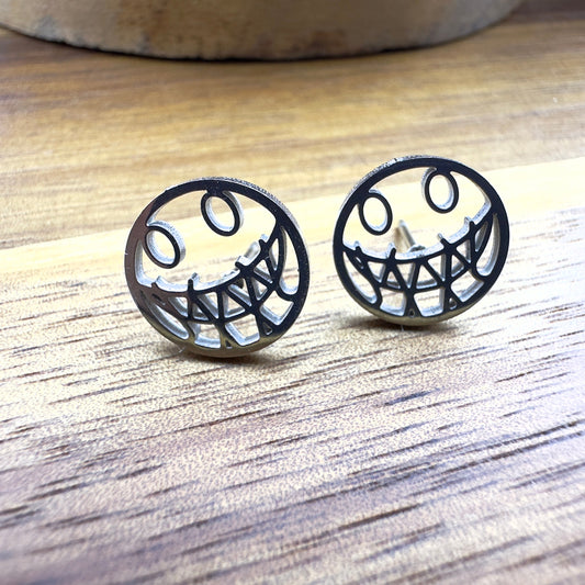 Silver Scary Face Earrings - Mens Earrings, Novelty, Birthday Party, Fun, Funky, Unique gift, tiny, A044