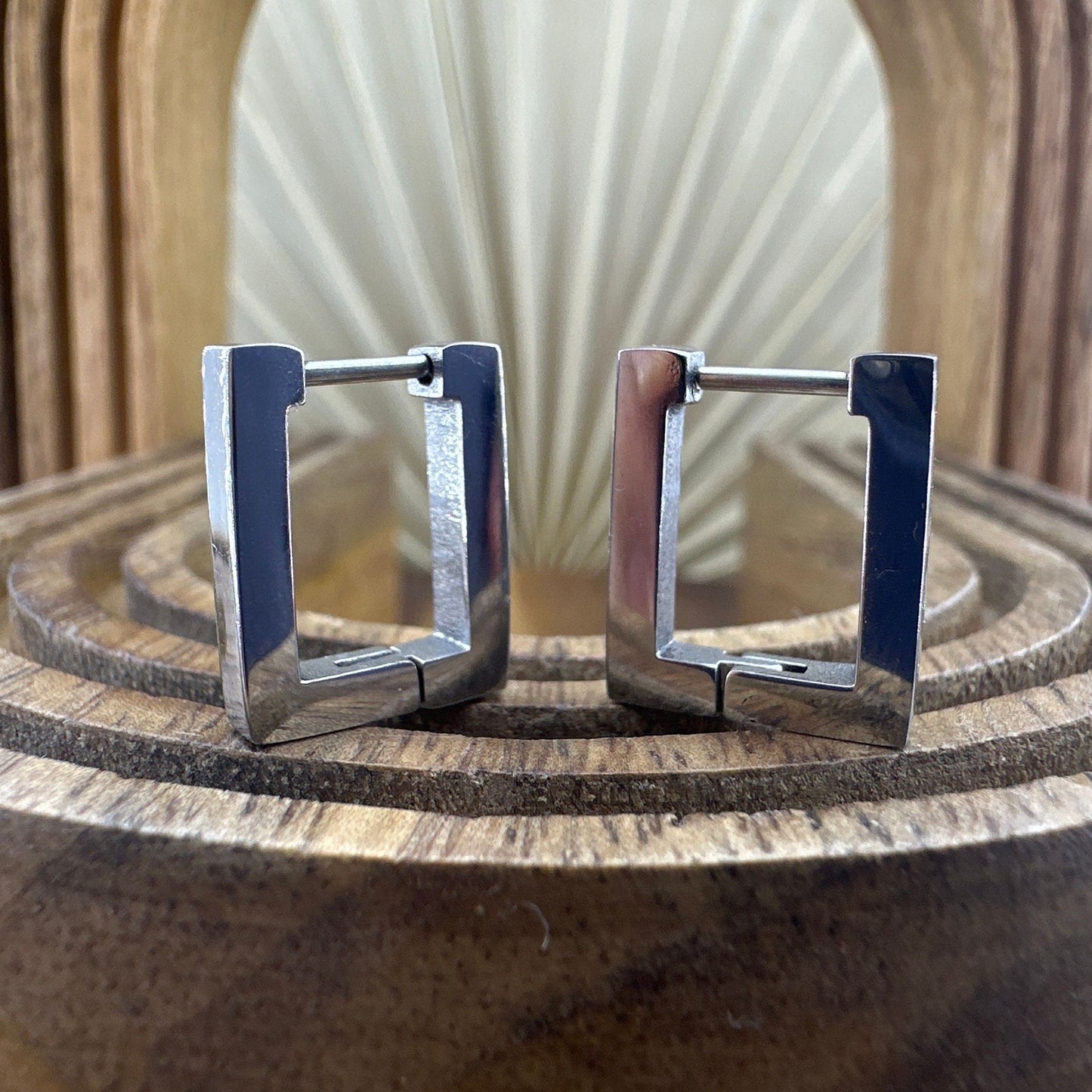 Manly Earrings - Silver Rectangle Huggie Earring, gift for manly man, Mens Huggie Hoop Earring, Silver Hoop Earrings, Silver Earrings, A435