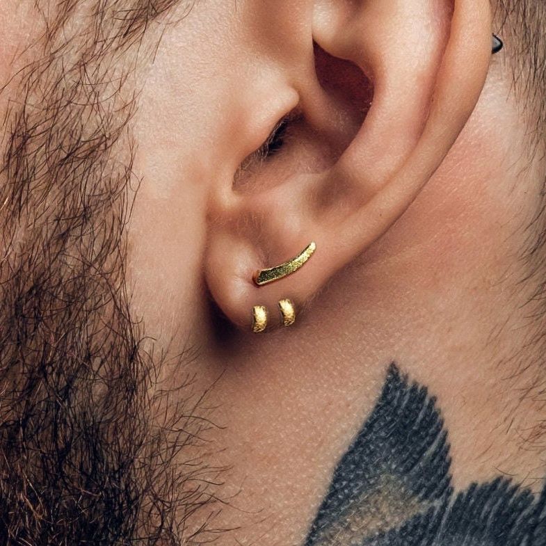 Mens Earrings - Gold Stud Earrings, Men, Minimalist Male Earring, 18k Gold, Mens Stud Earrings, Studs for Men, tick v hoop earrings, A482