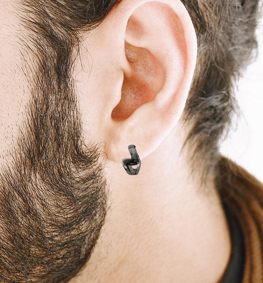 Mens Earrings - Black Huggie Earrings, Men, Minimalist Male Earring, Edgy, Hoop Earrings, Black Mens Silver Earrings, A503